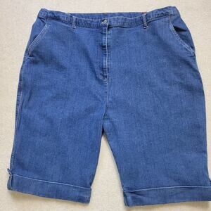 Mirror Image 1X Blue Denim Bermuda Shorts Pockets Button Tab Hem